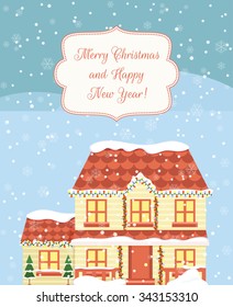 Merry Christmas House Cartoon Vector Illustration Stock Vector (Royalty ...