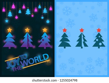 Christmas greeting card design with luminous Christmas ornaments placed on different backgrounds