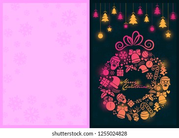Christmas greeting card design with luminous Christmas ornaments placed on different backgrounds