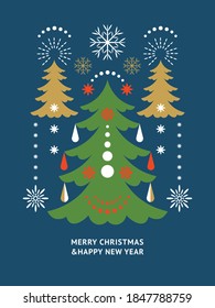 Christmas Greeting card design . Poster. Happy New Year. Merry Christmas. Seasons Greetings.