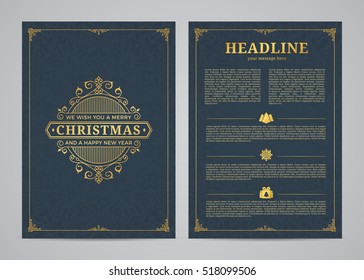Christmas greeting card design. Poster, page, banner, brochure, menu template. Vector illustration.