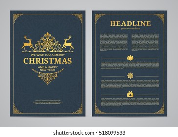 Christmas greeting card design. Poster, page, banner, brochure, menu template. Vector illustration.