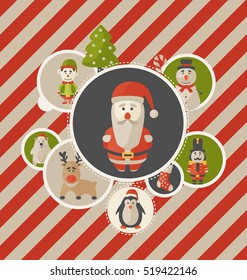 Christmas Greeting Card Design - Seasonal Characters - Santa Claus, Snowman, Nutcracker Figure, Reindeer, Elf, Penguin, Polar Bear and other holiday themed elements