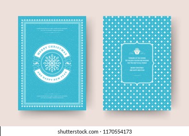 Christmas greeting card design template. Merry Christmas and holidays wishes retro typographic label and place for text with pattern background. Vector illustration.