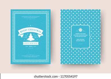 Christmas greeting card design template. Merry Christmas and holidays wishes retro typographic label and place for text with pattern background. Vector illustration.