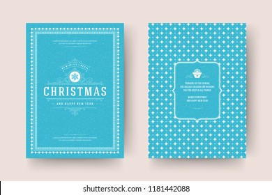 Christmas greeting card design template. Merry Christmas and holidays wishes retro typographic label and place for text with pattern background. Vector illustration.