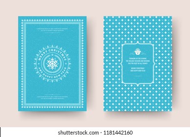 Christmas greeting card design template. Merry Christmas and holidays wishes retro typographic label and place for text with pattern background. Vector illustration.