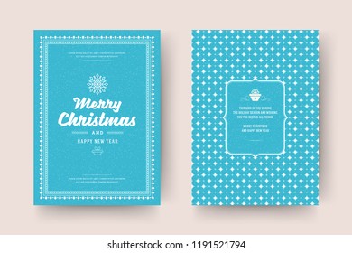 Christmas greeting card design template. Merry Christmas and holidays wishes retro typographic label and place for text with pattern background. Vector illustration.