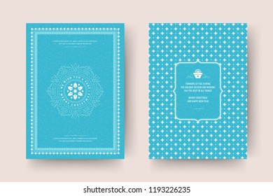 Christmas greeting card design template. Merry Christmas and holidays wishes retro typographic label and place for text with pattern background. Vector illustration.