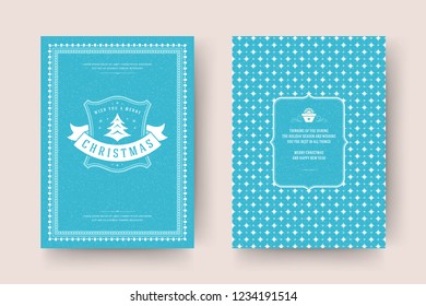 Christmas greeting card design template. Merry Christmas and holidays wishes retro typographic label and place for text with pattern background. Vector illustration.