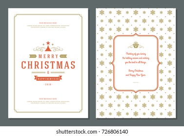 Christmas greeting card design template. Merry Christmas and holidays wishes retro typographic label and place for text. Vector illustration.