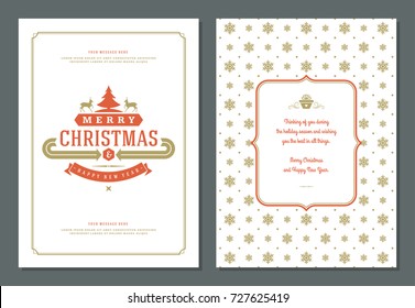 Christmas greeting card design template. Merry Christmas and holidays wishes retro typographic label and place for text. Vector illustration.
