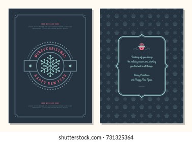 Christmas greeting card design template. Merry Christmas and holidays wishes retro typographic label and place for text. Vector illustration.