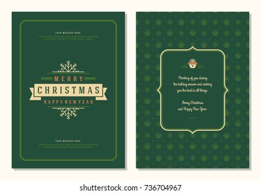 Christmas greeting card design template. Merry Christmas and holidays wishes retro typographic label and place for text. Vector illustration.