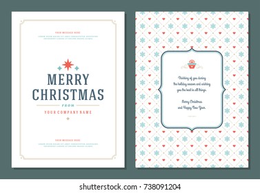 Christmas greeting card design template. Merry Christmas and holidays wishes retro typographic label and place for text. Vector illustration.