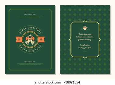 Christmas greeting card design template. Merry Christmas and holidays wishes retro typographic label and place for text. Vector illustration.