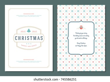 Christmas greeting card design template. Merry Christmas and holidays wishes retro typographic label and place for text. Vector illustration.