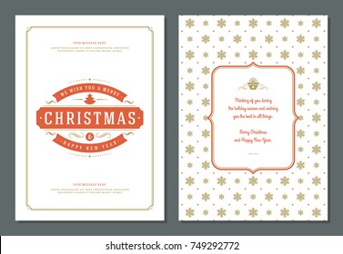 Christmas greeting card design template. Merry Christmas and holidays wishes retro typographic label and place for text. Vector illustration.