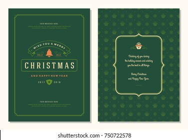Christmas greeting card design template. Merry Christmas and holidays wishes retro typographic label and place for text. Vector illustration.
