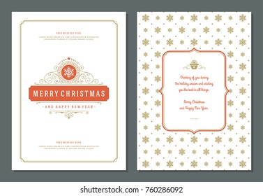 Christmas greeting card design template. Merry Christmas and holidays wishes retro typographic label and place for text. Vector illustration.