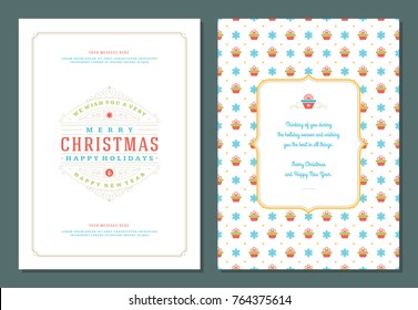 Christmas greeting card design template. Merry Christmas and holidays wishes retro typographic label and place for text. Vector illustration.