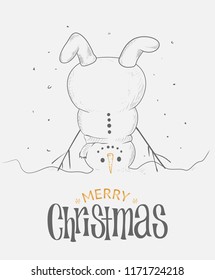 Christmas greeting card design with upside down snowman