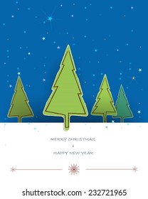 Christmas  Greeting Card design-pine tree paper torn with space for text.Greeting Card.Blue decorative snowflake background.vector illustration