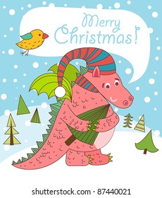 Christmas greeting card with dragon. 2012 year.