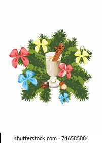 Christmas greeting card eggnog over white background