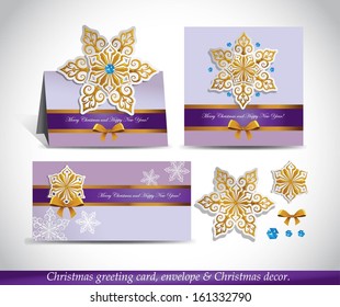 Christmas Greeting Card with envelope and decor. Presentation 