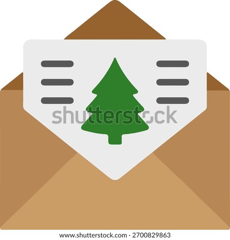 Christmas Greeting Card in Envelope Icon, Holiday Mail Flat Vector