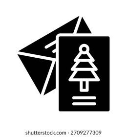 Christmas Greeting Card with Envelope Vector Illustration, Flat Style Icon