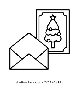 Christmas Greeting Card With Envelope Vector Illustration, Line Style Icon