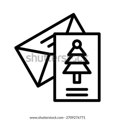 Christmas Greeting Card with Envelope Vector Illustration, Line Style Icon
