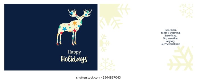 Christmas greeting card featuring a moose filled with a star pattern. Vector background. 