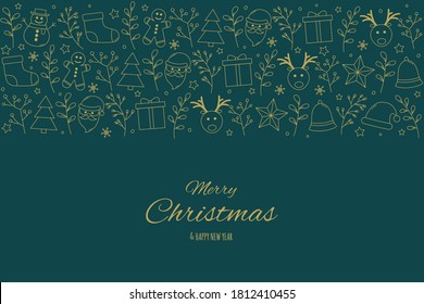 Christmas greeting card with festive decorations. Xmas wishes. Vector