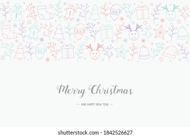 Christmas greeting card with festive decorations. Xmas background with beautiful calligraphy. Vector