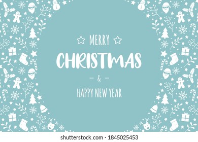 Christmas greeting card with festive decorations. Xmas wishes. Vector