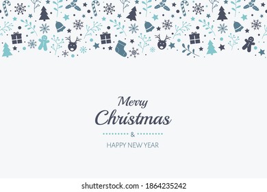 Christmas greeting card with festive decorations. Xmas wishes. Vector