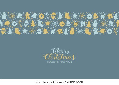 Christmas greeting card with festive elements and wishes. Vector