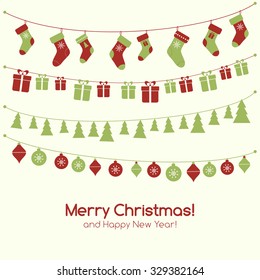 Christmas greeting card with festive garlands
