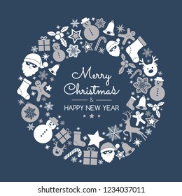 Christmas greeting card with festive ornaments. Vector.