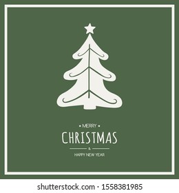 Christmas greeting card with festive tree and wishes. Xmas ornament. Vector