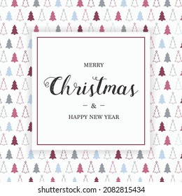 Christmas greeting card with festive trees and wishes. Vector
