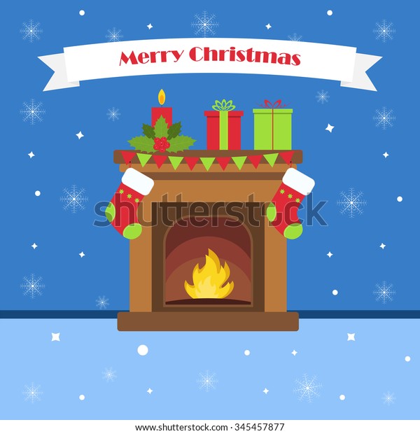 Christmas Greeting Card Christmas Fireplace Christmas Stock Vector