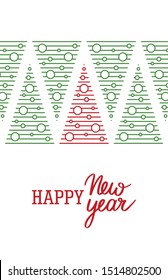 Christmas greeting card with flat new year tree and handwritten text. Vector illustration