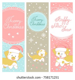 Christmas greeting card. Funny dog wearing santa's hat.