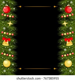 Christmas greeting card with garlands on black background. Vector illustration.