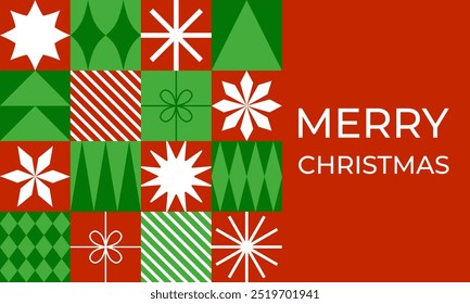 Tarjeta de felicitación de Navidades con Elementos geométricos. Estilo plano. Plantilla para el diseño de las vacaciones de invierno. Ilustración vectorial