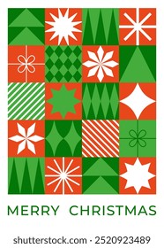 Tarjeta de felicitación de Navidades con Elementos geométricos. Estilo plano. Plantilla para el diseño de las vacaciones de invierno. Ilustración vectorial